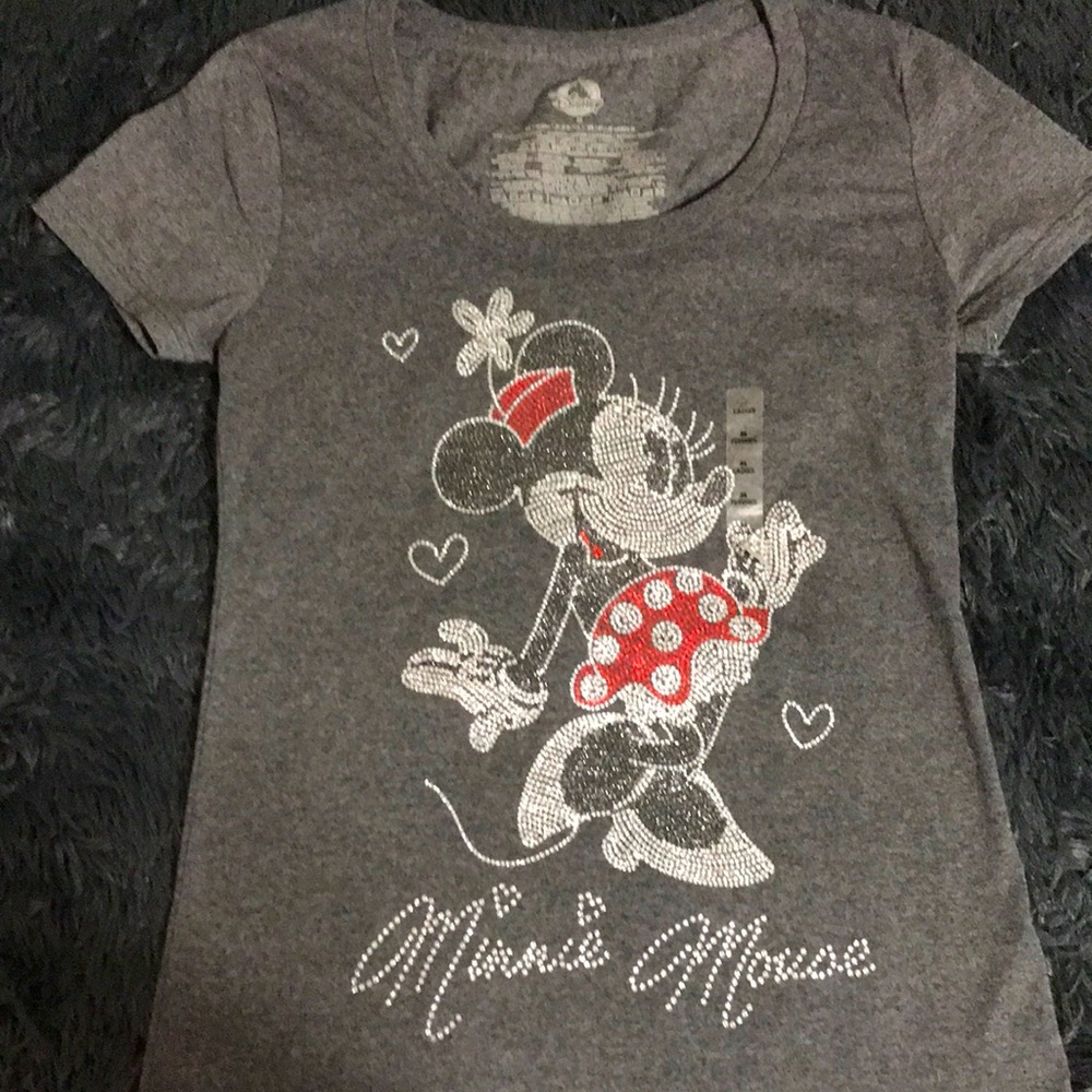 🟧Woman’s Brand New Gray Rhinestone Minnie Mouse  T-Shirt
